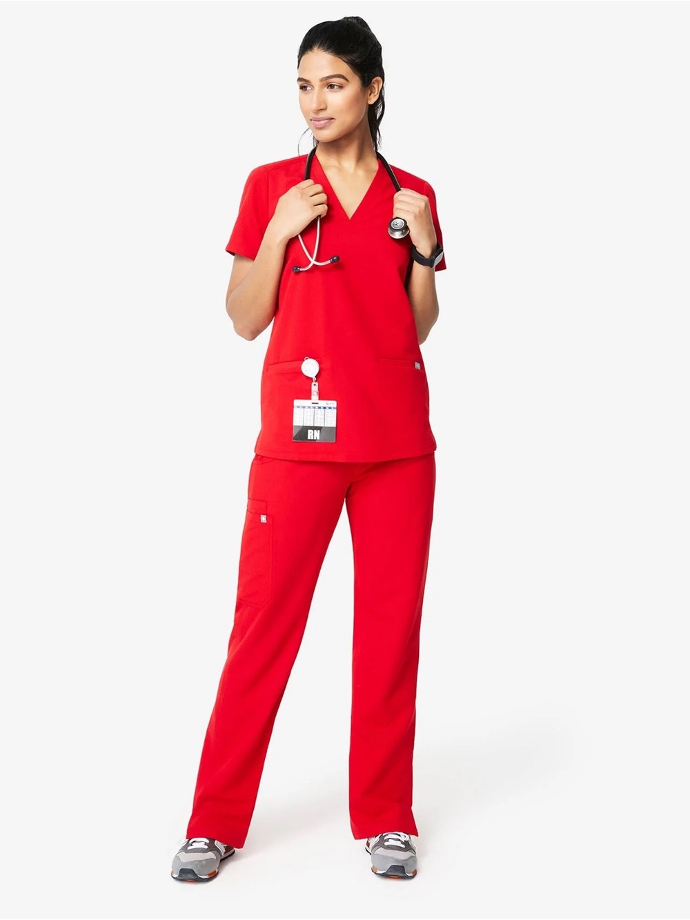 Figs Candy Red Scrub Set - 2 Pocket Scrub Top and Kade Cargo Pants Set